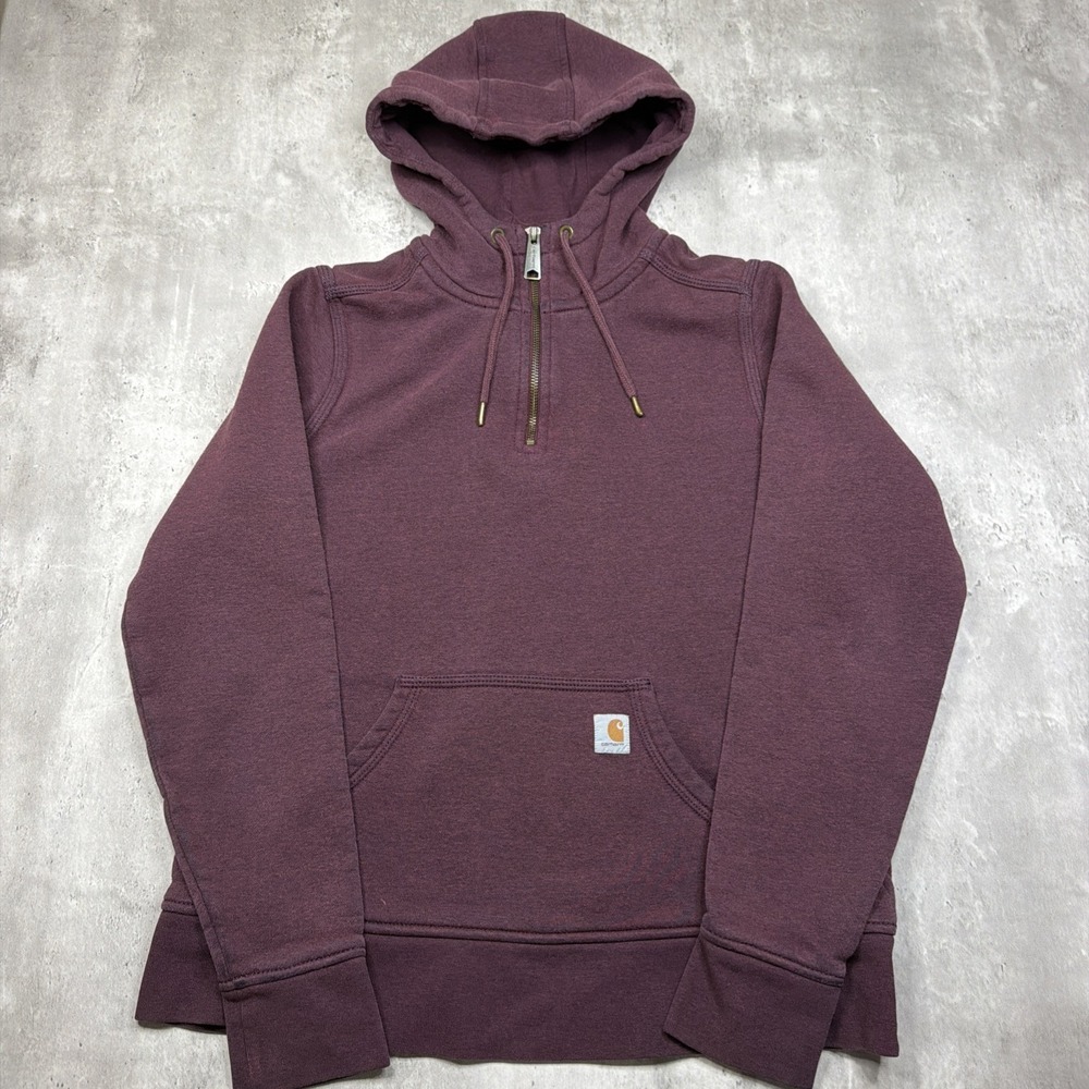 Carhartt Women's Hoodie Size Medium Maroon Quarter Zip Sweater Pullover Work USA